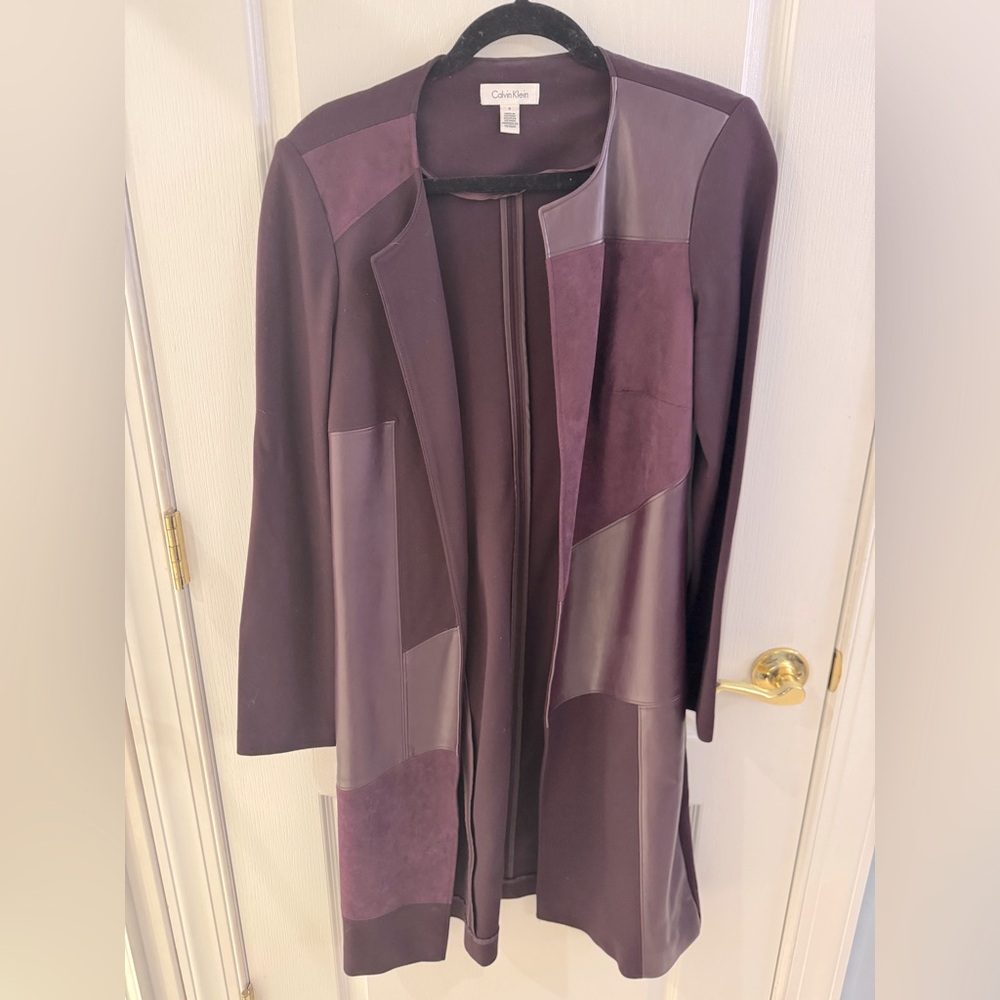 Calvin Klein Women's Purple Jacket Leather and Suede Jacket Size 8